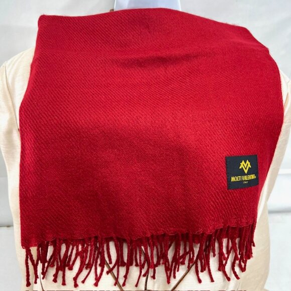 New in bag Molti Valentino Italy Scarf Men/Women 100% Wool 68"x28" red fringe(72 - Picture 6 of 9